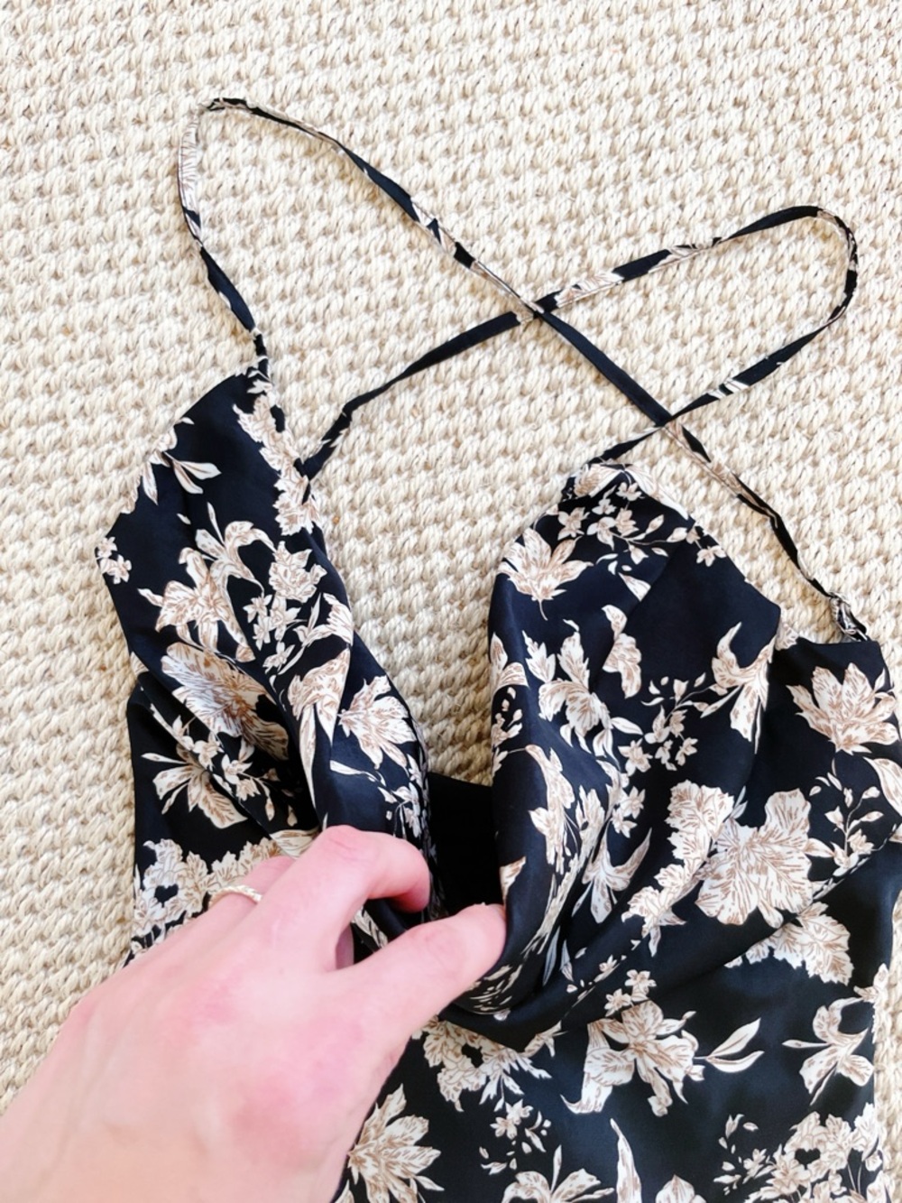 Mable Open Back Floral Midi Dress NWT Size Medium Black Satin Lace-Up Back S - Picture 10 of 12